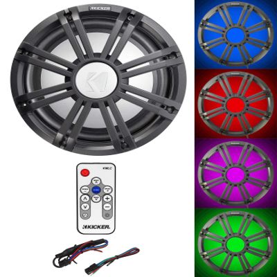 KICKER 45KMF104 10" Free Air Marine Subwoofer Sub+Charcoal Grille w/LED's+Remote