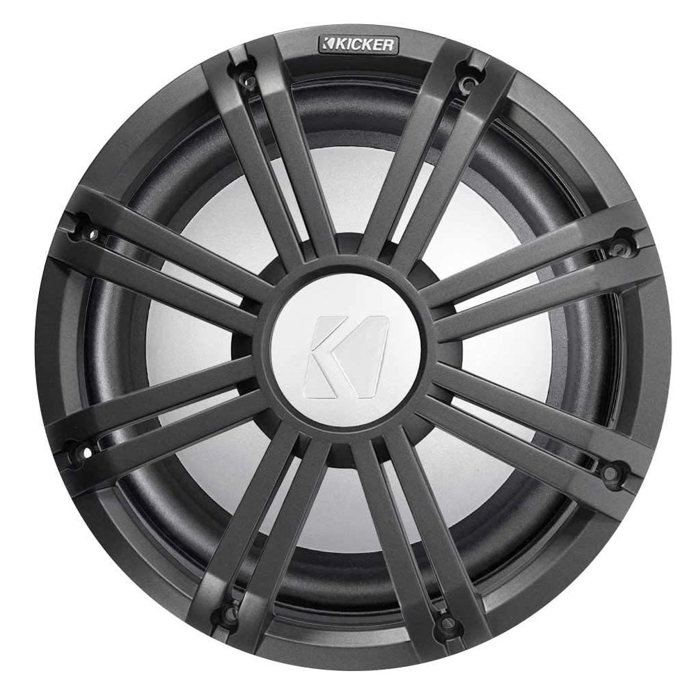 KICKER 45KMF102 10" Free Air Marine Subwoofer Sub+Charcoal Grille w/LED's+Remote