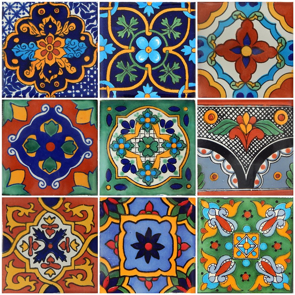 9 Mexican Tiles 4"x 4" Hand Painted Talavera F- 40