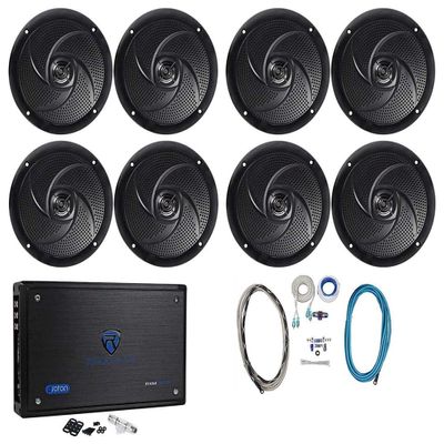 Rockville RMC65B Bundle: (4) Pairs 6.5" 600W Waterproof Marine Boat Speakers 2-Way Black, RXM8BTB 1500-Watt Peak/750w RMS 8-Channel Bluetooth Class D Marine Amplifier, RMWK4 4 AWG Install Kit, 6-items
