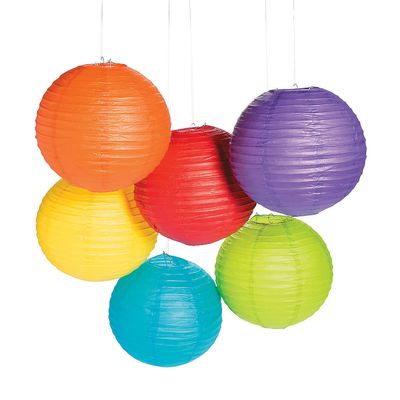 Fun Express 12" Solid Color Paper Lanterns - 12-Piece Assortment for Birthday Party Decor, Colorful Hanging Lanterns for Festive Events