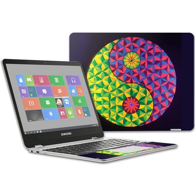 MightySkins Skin Compatible with Samsung Chromebook Plus 12.3"(2017 - Neon Yin Yang | Protective, Durable, and Unique Vinyl wrap Cover | Easy to Apply, Remove, and Change Styles | Made in The USA