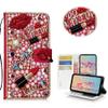 STENES Bling Case Compatible with LG Stylo 4 Case - 3D Handmade Crystal Girls Lipstick High Heel Flowers Wallet Credit Card Slots Fold Stand Leather Cover - Red view 1