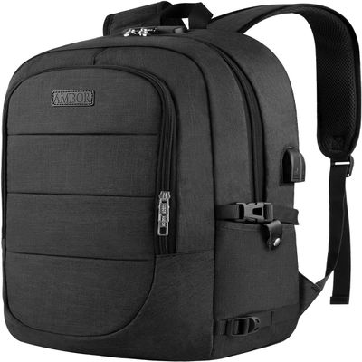 AMBOR Travel Laptop Backpack for en, 15.6-17.3 inch Laptop Backpack, Anti Theft Business Work Backpack with USB Charging Port, Water Resistant Computer Bag for Men & Women, Black