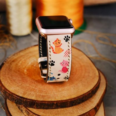 Cute Cats Apple Watch Band Series 5, 38mm 40mm 42mm 44mm,Series 4 Series 3 Series 2 Series 1,Hand-Stitched Handmade Apple Watch Leather