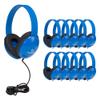 Egghead Heavy-Duty Kids' Headphones with Padded Ear Cups and 6' Cord, Adjustable Tangle-Free Plastic Classroom Headphones for Kids, Pack of 10, Blue view 1
