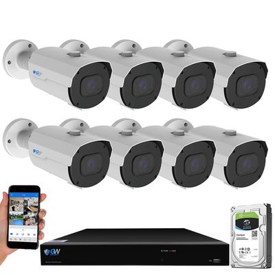GW Security 16 Channel NVR 4K 8MP PoE 2.8-12mm Varifocal Zoom Face Recognition/Human/Car Detection Security Camera System with 8 x 4K 8MP IP Microphone Outdoor Smart AI Bullet Cameras, 4TB HDD