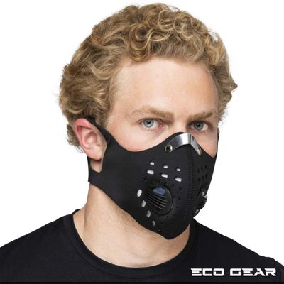 ECO-GEAR Anti-Pollution Face Mask - Military Grade Activated Carbon Protection for Smoke, Exhaust Gas, Dust, Pollen - Ideal for Running, Walking, Cycling, and Outdoor Activities (Pure Black)