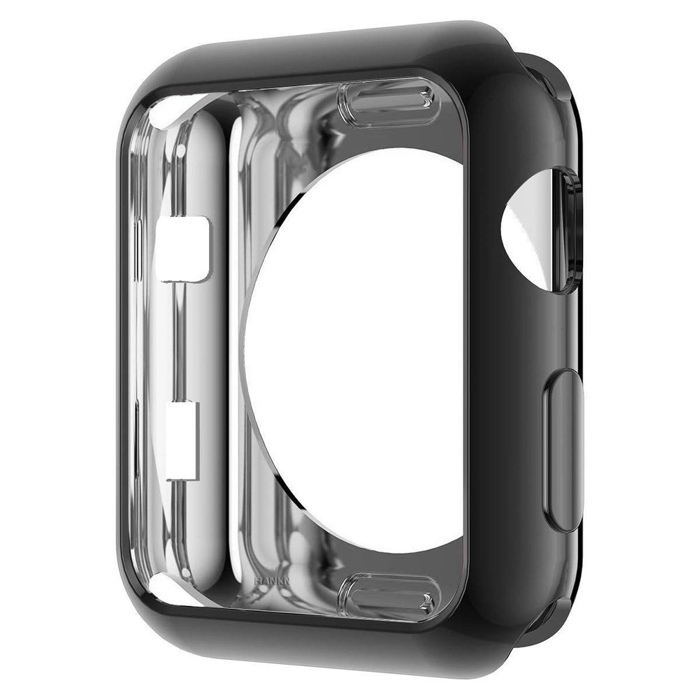 HANKN for Apple Watch Series 3 2 1 38mm Case, Soft TPU Plated Shockproof Lightweight Shiny Scratch Resistant Cover Iwatch Bumper [No Front Screen Protector] (38mm, Black)