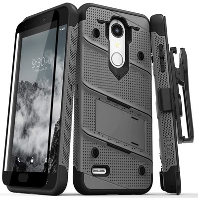 ZIZO Bolt Series LG K30 Case Military Grade Drop Tested with Tempered Glass Screen Protector Holster LG Harmony 2 Case Metal Gray
