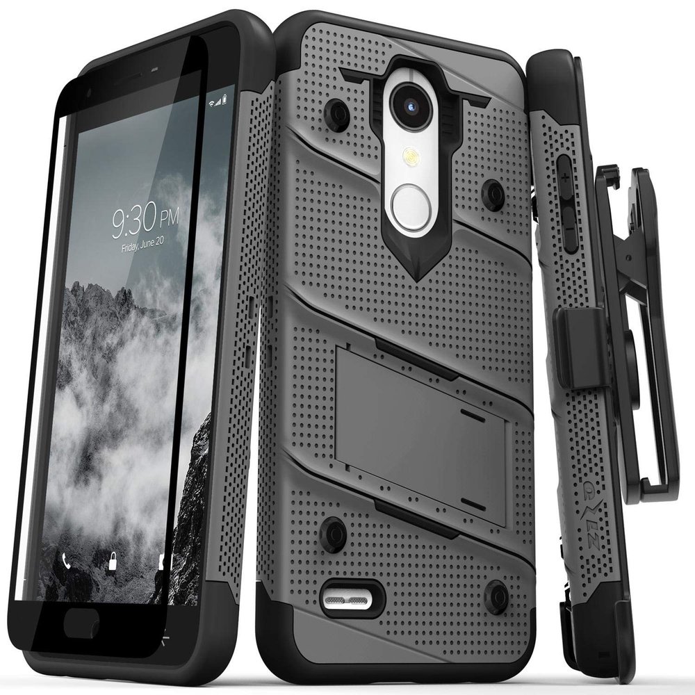 ZIZO Bolt Series LG K30 Case Military Grade Drop Tested with Tempered Glass Screen Protector Holster LG Harmony 2 Case Metal Gray