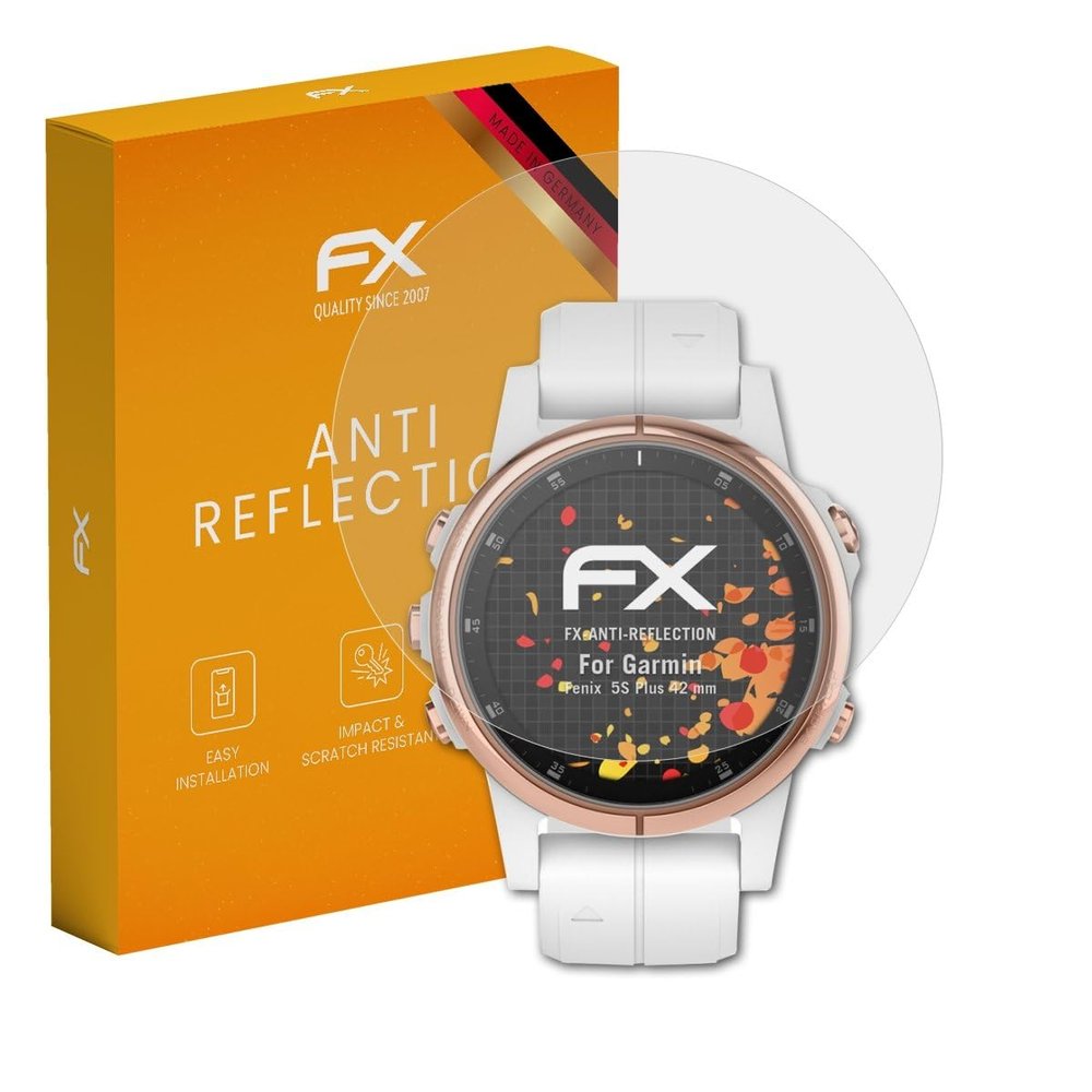 atFoliX Screen Protector compatible with Garmin Fenix 5S Plus 42 mm Screen Protection Film, anti-reflective and shock-absorbing FX Protector Film (3X)