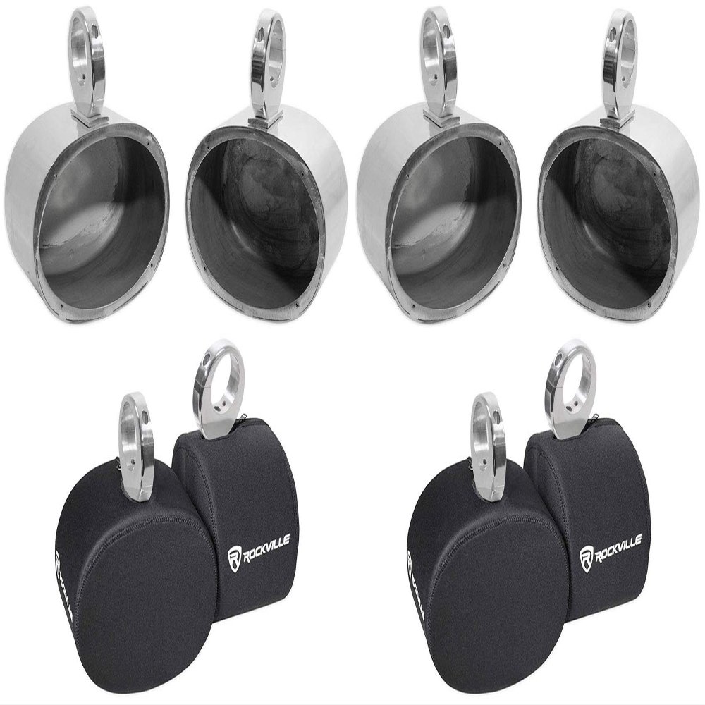 Rockville (4) MAC69S 6x9 Silver Aluminum Wakeboard Tower Speaker Pods+Covers