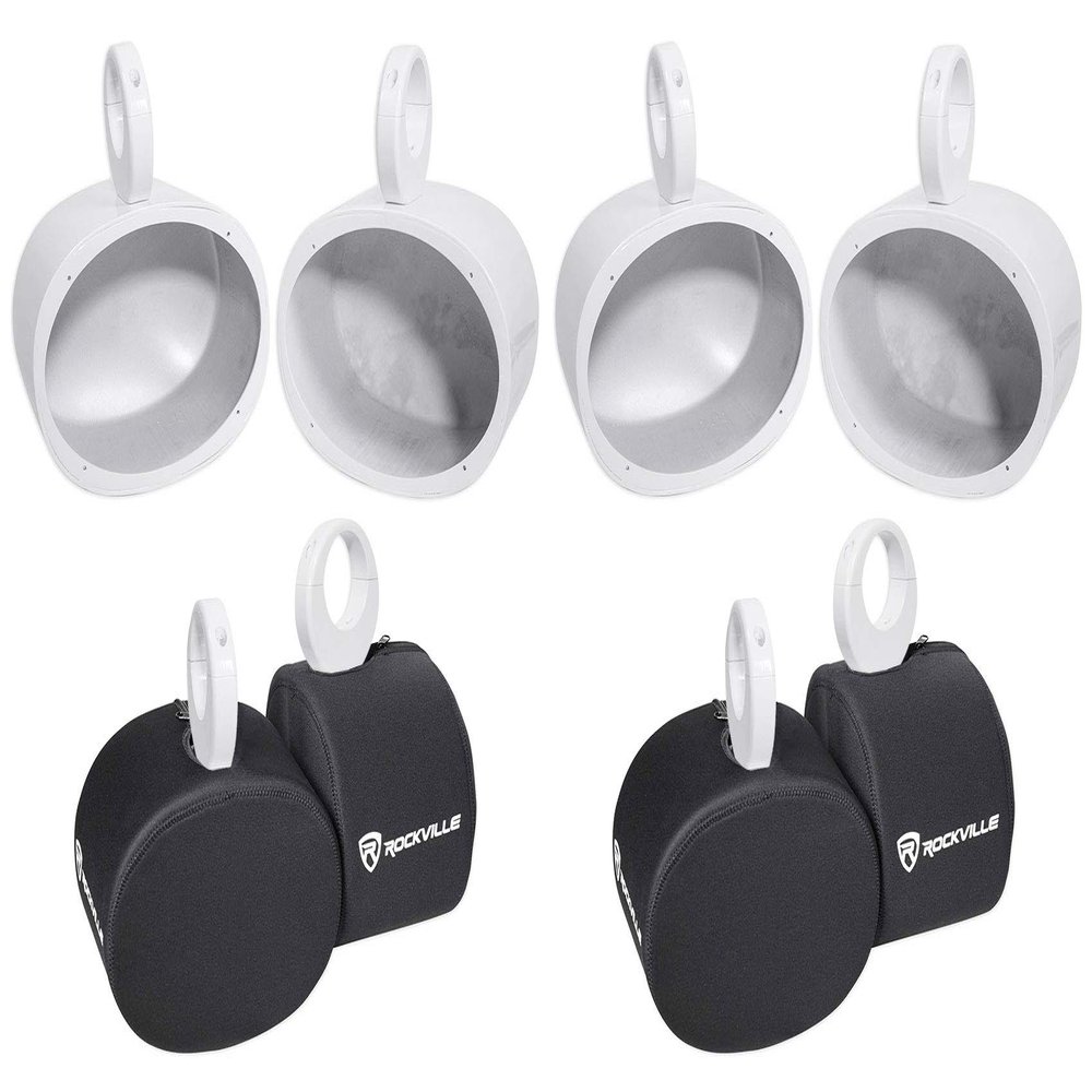 Rockville (4) MAC69W 6x9 White Aluminum Wakeboard Tower Speaker Pods+Covers