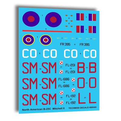 Techmod 48004 1/48 North American B-25C Mitchell II Polish Bahama Wet Decal WWII