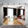 Leyiyi 8x6ft Photography Background Chic Living Room Background Business Hotel Caffee Modern Office Interior Design Sofas Wooden Floor French Windows Curtain Photo Potrait Vinyl Studio Video Prop view 1
