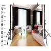 Leyiyi 8x6ft Photography Background Chic Living Room Background Business Hotel Caffee Modern Office Interior Design Sofas Wooden Floor French Windows Curtain Photo Potrait Vinyl Studio Video Prop view 2