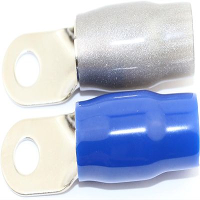 10 Pack 20 PCS 1/0 Gauge Platinum Crimp Car Audio Ring Terminal Connector Silver Blue Boot 5/16
