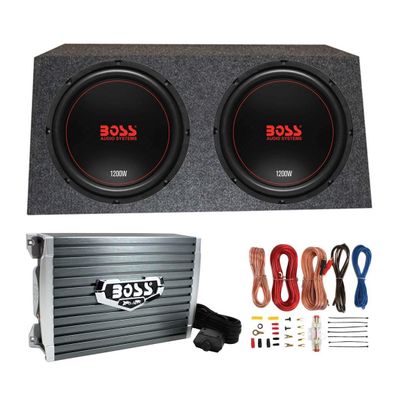 Boss Chaos Extreme 12" 1200W 4 Ohm Subwoofer (Pair) w/Box, Amplifier & Wiring