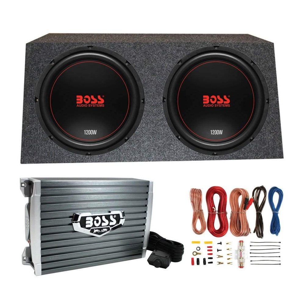 Boss Chaos Extreme 12" 1200W 4 Ohm Subwoofer (Pair) w/Box, Amplifier & Wiring