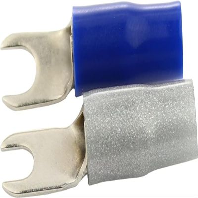 5 Pack 50 PCS Blue 4 Gauge AWG Platinum Barrier Fork Spades Car Stereo AMP Terminals