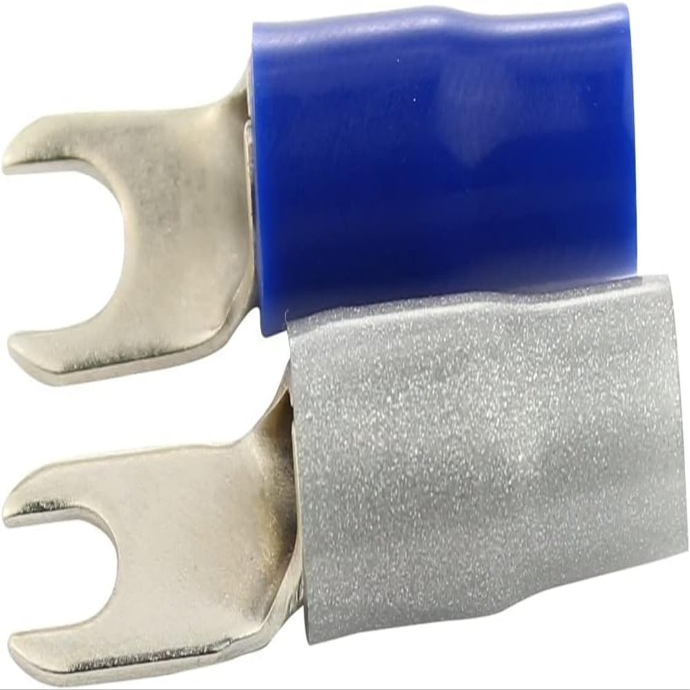 5 Pack 50 PCS Blue 4 Gauge AWG Platinum Barrier Fork Spades Car Stereo AMP Terminals