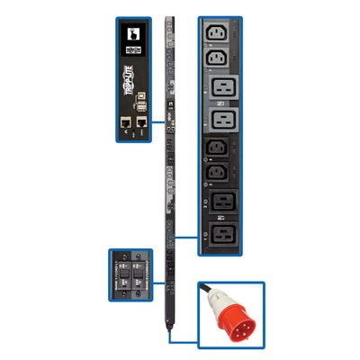 Tripp Lite PDU3XEVSR6G32A 22.2kW 3-Phase Switched PDU - 12 C13 & 12 C19 Outlets, IEC 309 32A Red, 0U, Outlet Monitoring, TAA - Power Distribution Unit