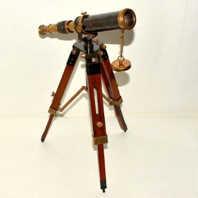 Humaira Nauticals Vintage Navy Marine Brass Telescope with Wooden Tripod Stand A455 A