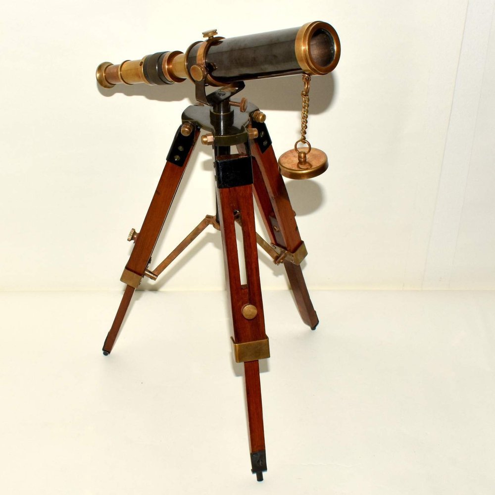 Humaira Nauticals Vintage Navy Marine Brass Telescope with Wooden Tripod Stand A455 A