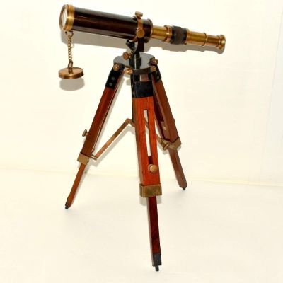 Humaira Nauticals Vintage Navy Marine Brass Telescope with Wooden Tripod Stand A455