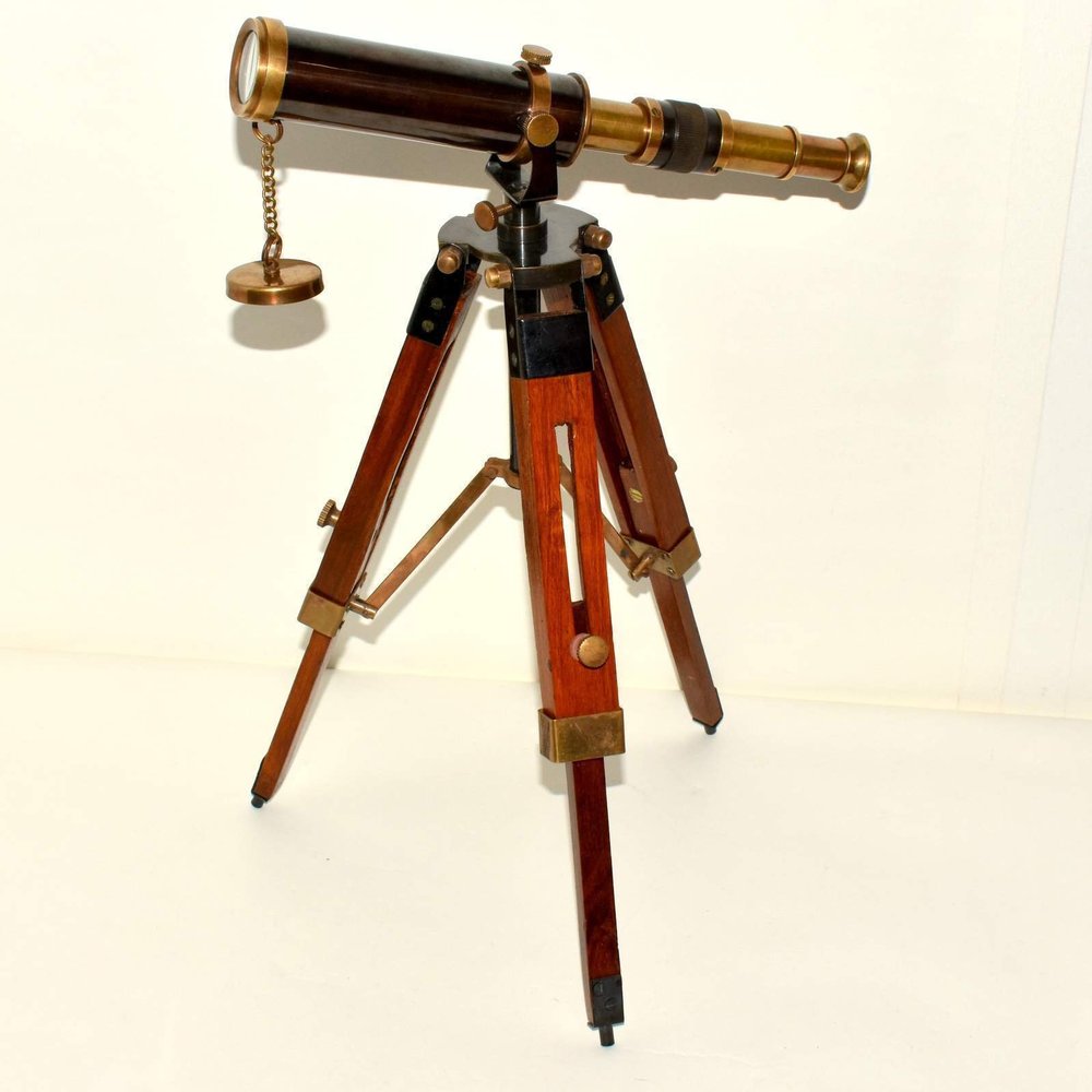 Humaira Nauticals Vintage Navy Marine Brass Telescope with Wooden Tripod Stand A455