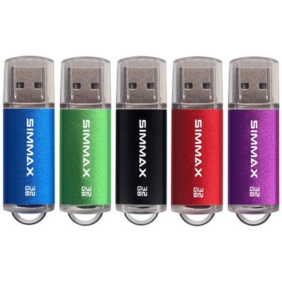 SIMMAX Flash Drive 5 Pack 32GB USB 2.0 Flash Drives Thumb Drive Memory Stick Pen Drive with Led Indicator (Blue Green Black Red Purple)