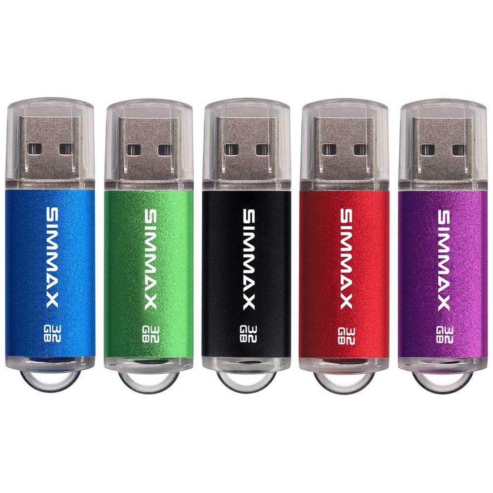 SIMMAX Flash Drive 5 Pack 32GB USB 2.0 Flash Drives Thumb Drive Memory Stick Pen Drive with Led Indicator (Blue Green Black Red Purple)