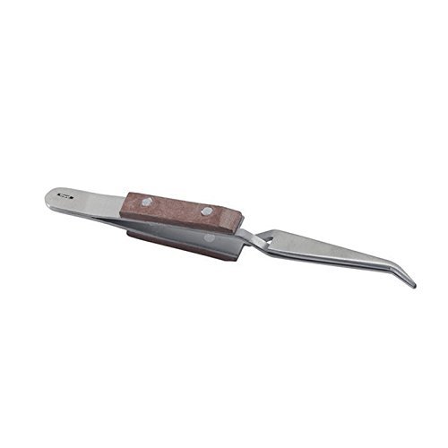 4-3/4 Precision Fiber Grip Soldering Tweezer Cross Locking Bent Pointed Tip Stainless Steel for Electronics Repair, Jewelry, Computer, Laboratory Work etc.