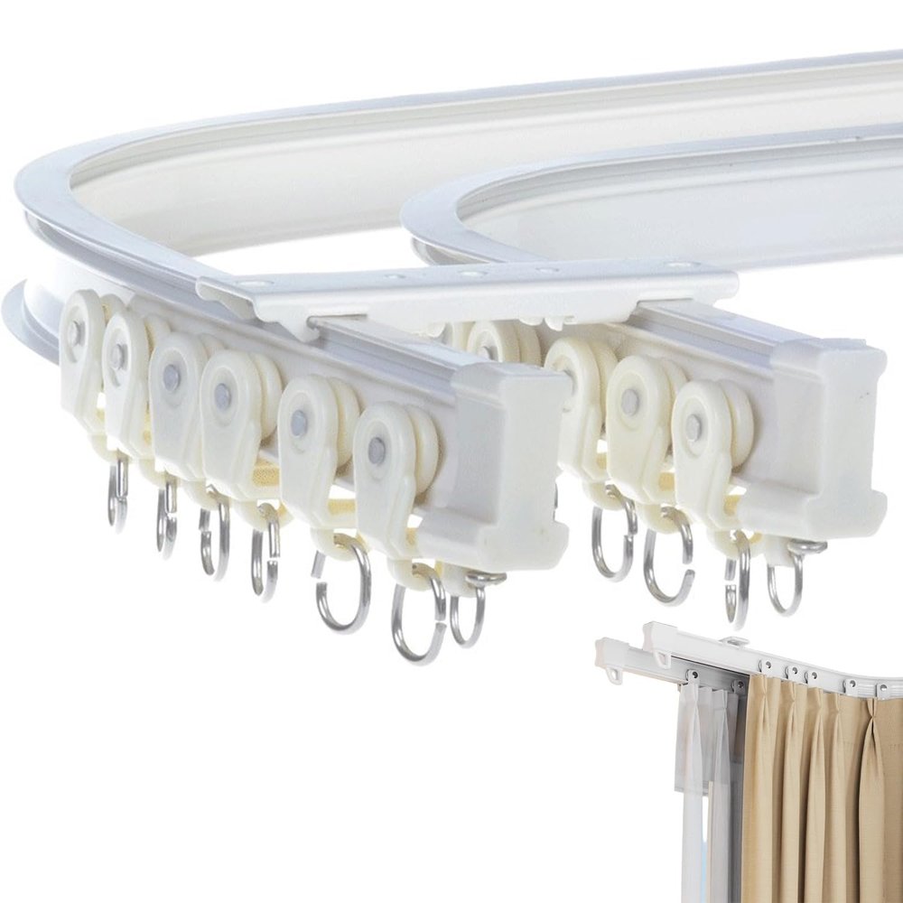 Double Row Plastic Metal Alloy Rod Curved Rail Window Curtain Track Poles Ceiling Mounting (300cm Dual Row)