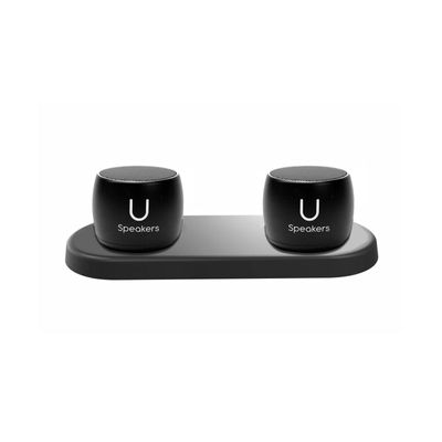 Fashionit U Pro - Mini Bluetooth Speaker Set U Pro TWS Wireless Speakers with Charging Tray | Portable Small Speakers with Surround Sound for Travel, Shower, Beach, Car | Black