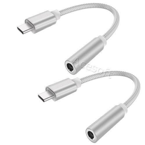 2-Pack USB 3.1 Male to 3.5mm Female Connector Cable Earphone Headphone Stereo Audio Jack Adapter Compatible with Motorola Moto Z Force Droid XT1650M Cellphone (Not Fit Compatible with HTC)