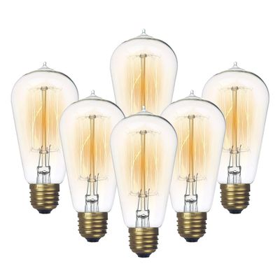 Jslinter 6-Pack Edison Light Bulb 60 Watt Dimmable ST58 Vintage Warm Bulb