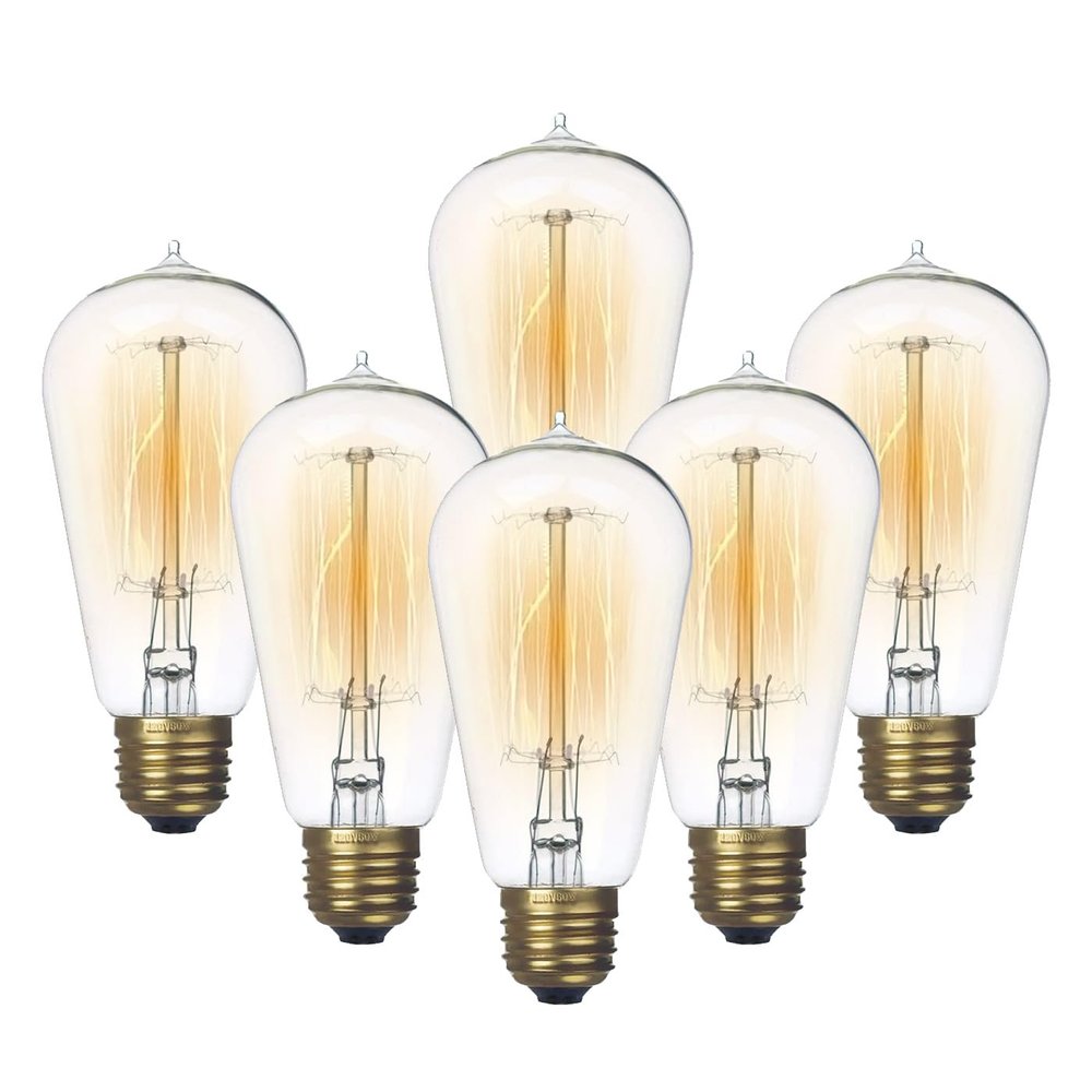 Jslinter 6-Pack Edison Light Bulb 60 Watt Dimmable ST58 Vintage Warm Bulb