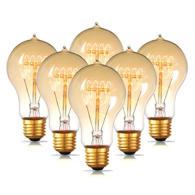 Jslinter 6-Pack Edison Light Bulb 60 Watt Dimmable A19 Vintage Warm Bulb