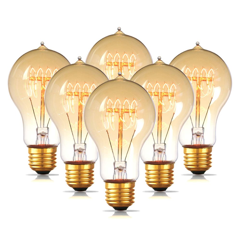 Jslinter 6-Pack Edison Light Bulb 60 Watt Dimmable A19 Vintage Warm Bulb
