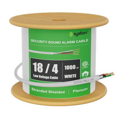 SYSTON 18/4 Fire Security Burglar Station Sound Alarm Control Cable Wire, Plenum-Rated CMP/CL3P Shielded 100% Copper Stranded UL/ETL,UV Resistant RoHS for Indoor/Outdoor Low Voltage Applications Use