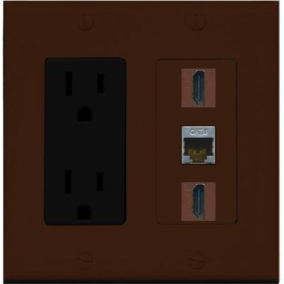 RiteAV - 15 Amp Power Outlet 2 Port HDMI 1 Port Shielded Cat6 Decorative Wall Plate - Brown