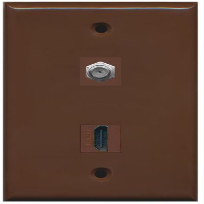 RiteAV - Flat 1 Port HDMI 1 Port Coax Cable TV- F-Type Wall Plate - Brown