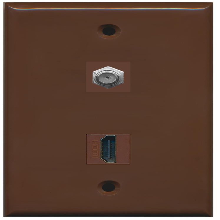 RiteAV - Flat 1 Port HDMI 1 Port Coax Cable TV- F-Type Wall Plate - Brown