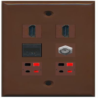 RiteAV - 2 HDMI 1 Port Coax Cable TV- F-Type 1 Port Cat5e Ethernet 2 Port Speaker Wall Plate - Brown