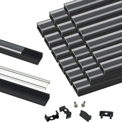 Muzata 20Pack 3.3FT/1M LED Channel Black Aluminum U Shape LED Strip Channel with Transparent Clear Cover Easy Installation with Paper User Manual U1SW BT 1M
