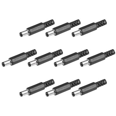 uxcell 10Pcs DC Male Connector 5.5mm x 2.5mm x 9mm Power Cable Jack Adapter Black