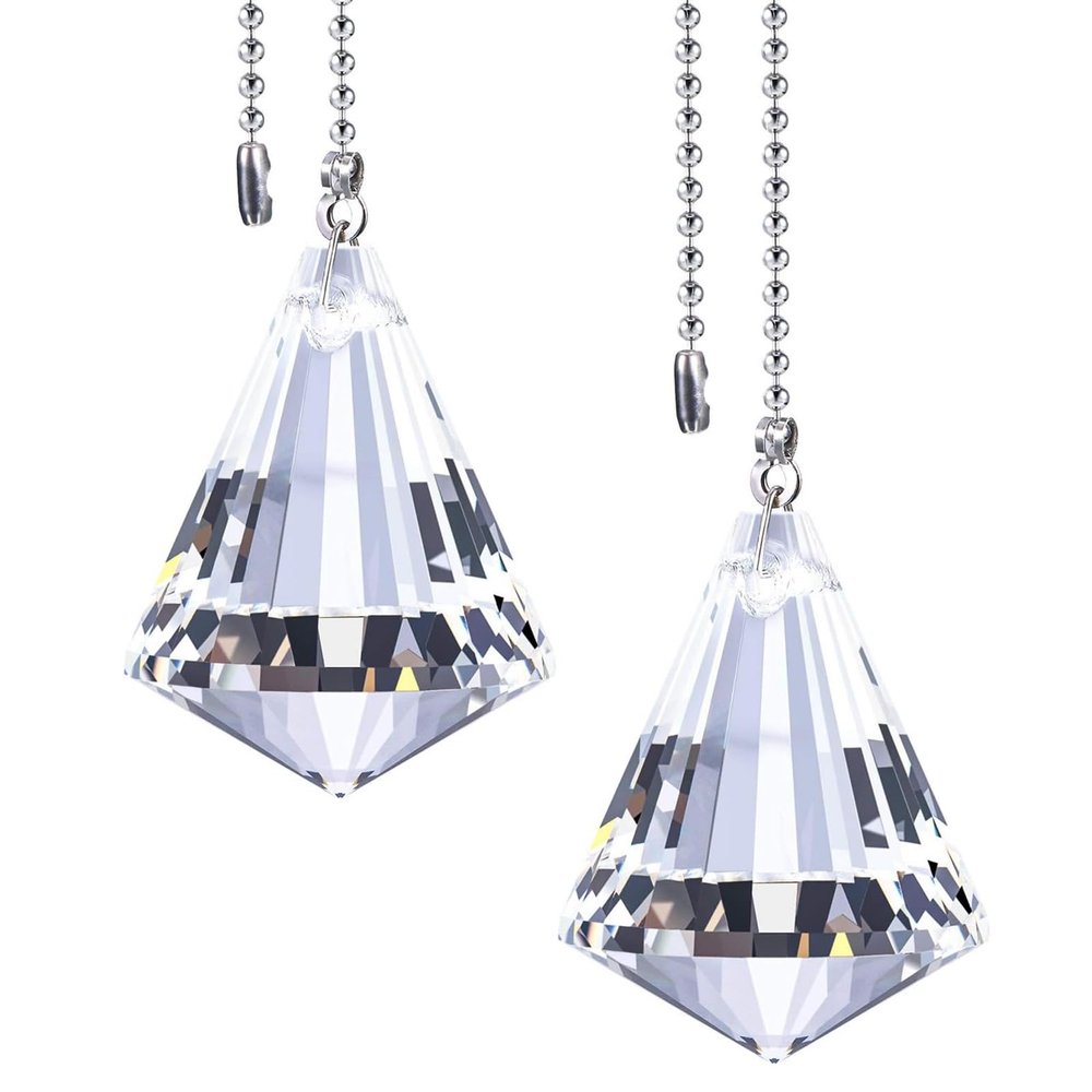 Jovitec 2 Pcs Ceiling Fan Pull Chains Crystal Decorative Pull Chain Extension Crystal Ornaments Gifts Light 1 Meter Long Each for Ceiling Light Fan Toilet Bathroom