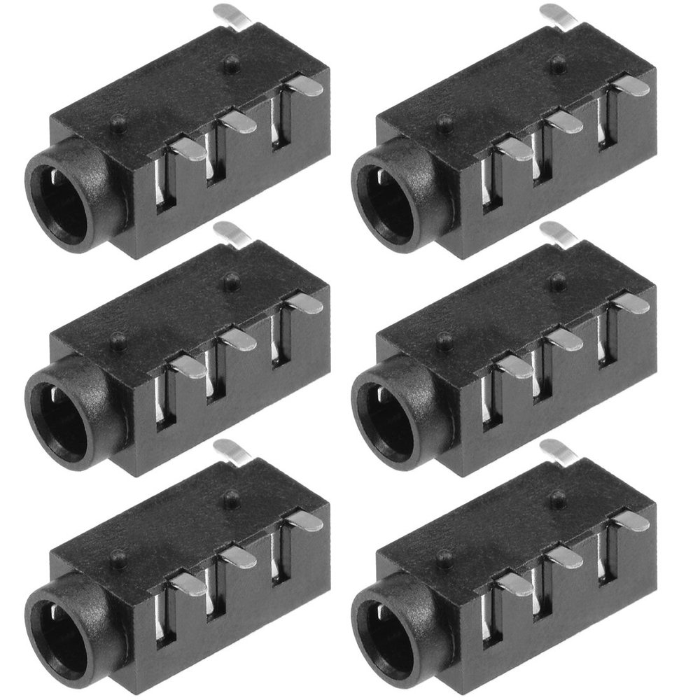 uxcell 6Pcs PCB Mount 3.5mm 4 Pin Socket Headphone Stereo Jack Audio Video Connector Black PJ320D